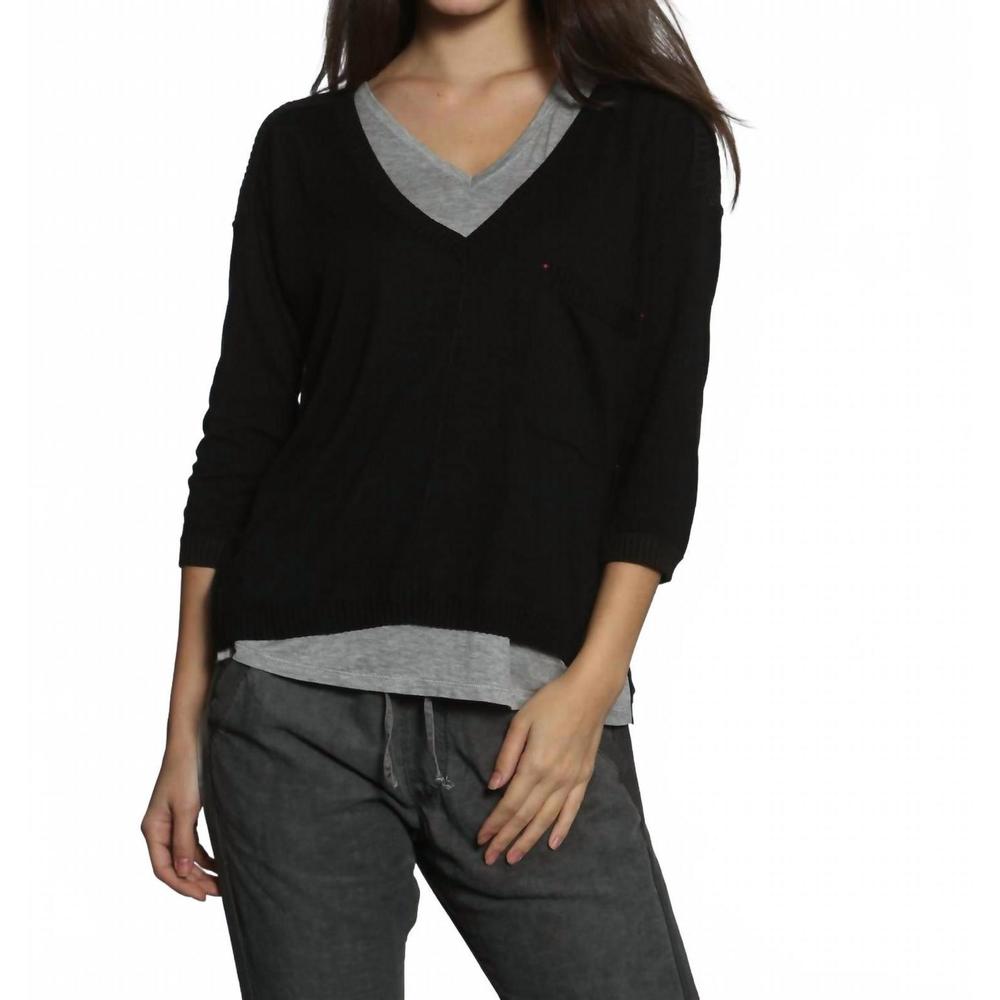 NEW LABEL+THREAD women's rib back v neck top in black/charcoal